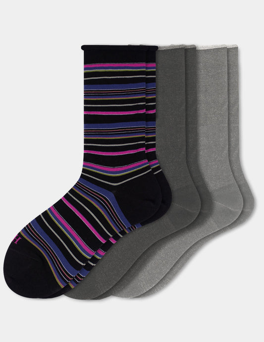 Hue Jeans Socks Crew 3 Pair Pack - Black/Graphite Heather