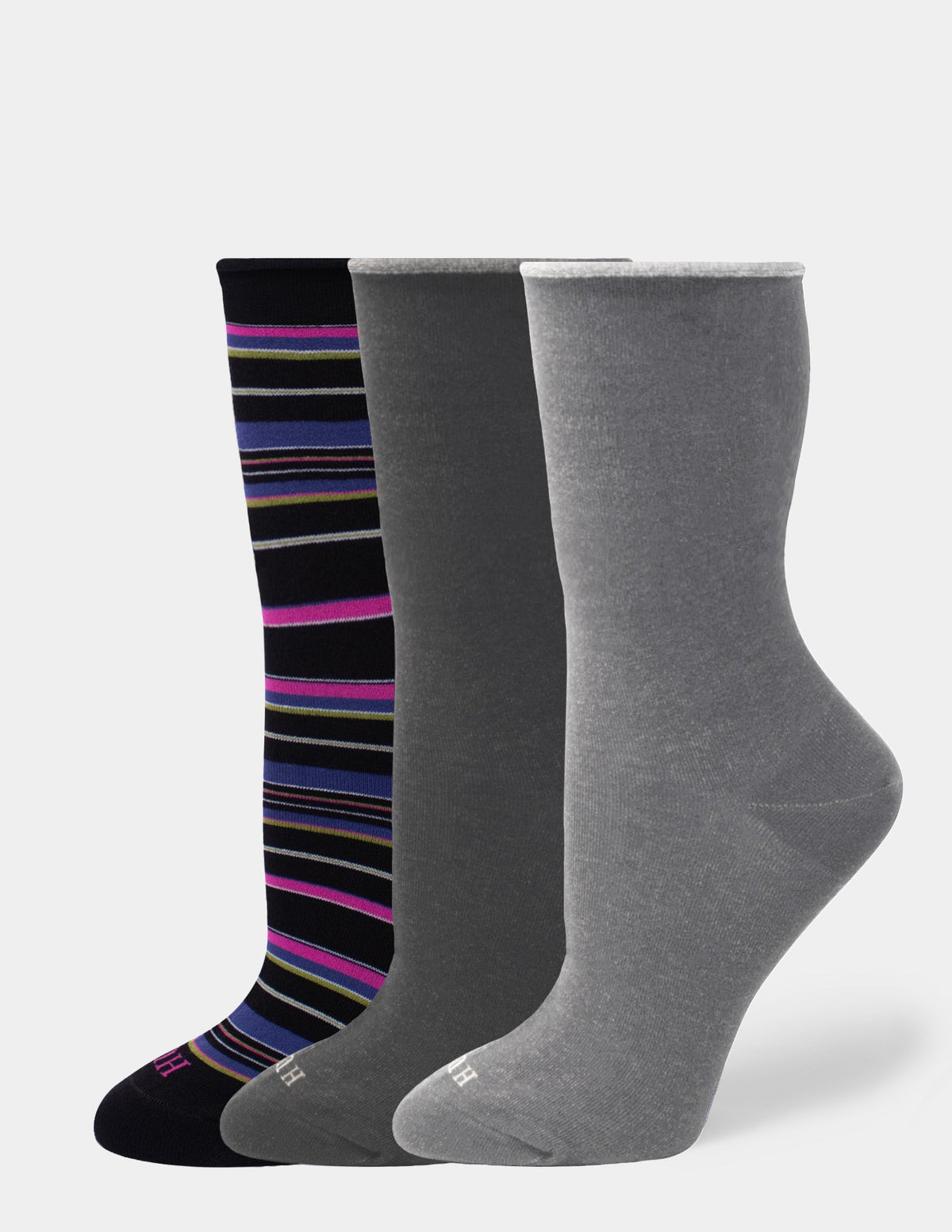 Hue Jeans Socks Crew 3 Pair Pack - Black/Graphite Heather