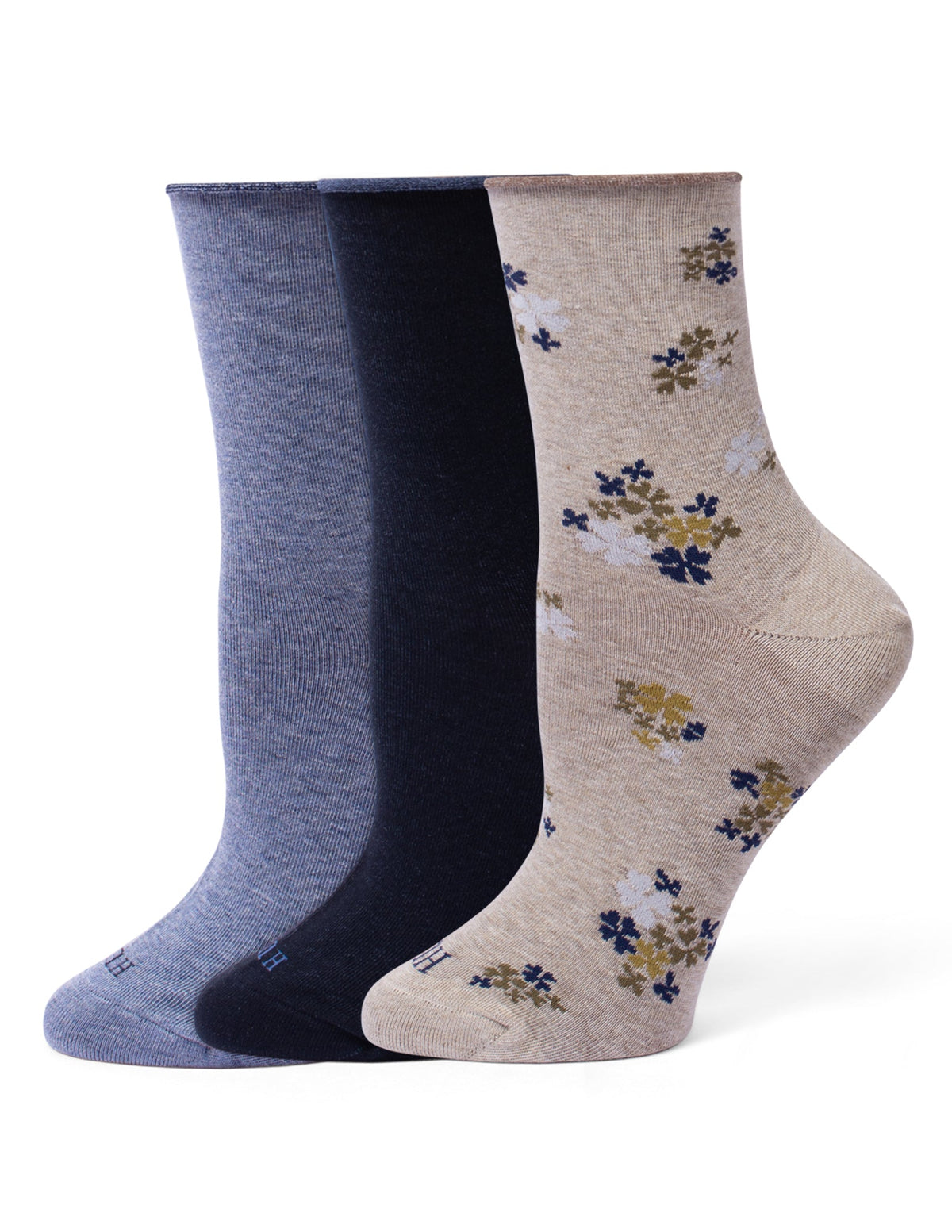 Hue Cropped Jeans Sock 3 Pair Pack - Oatmeal Ditsy