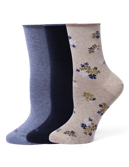 Hue Cropped Jeans Sock 3 Pair Pack - Oatmeal Ditsy