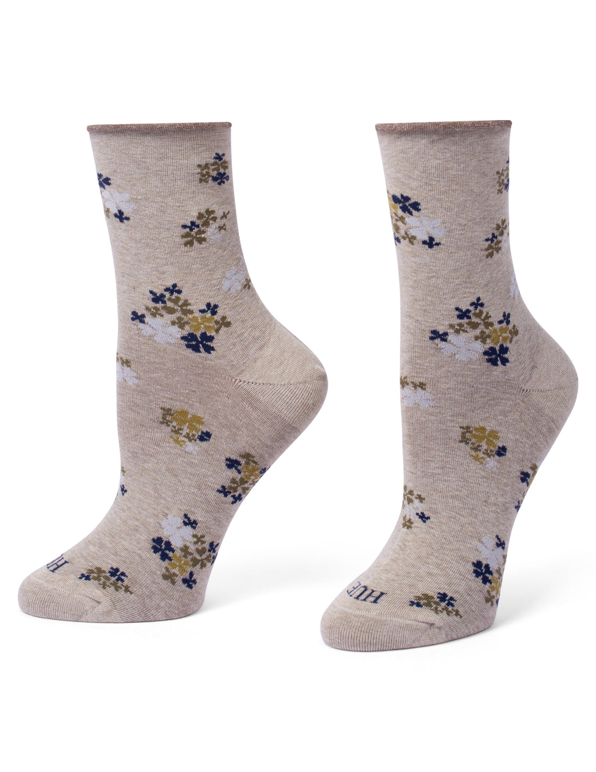 Hue Cropped Jeans Sock 3 Pair Pack - Oatmeal Ditsy