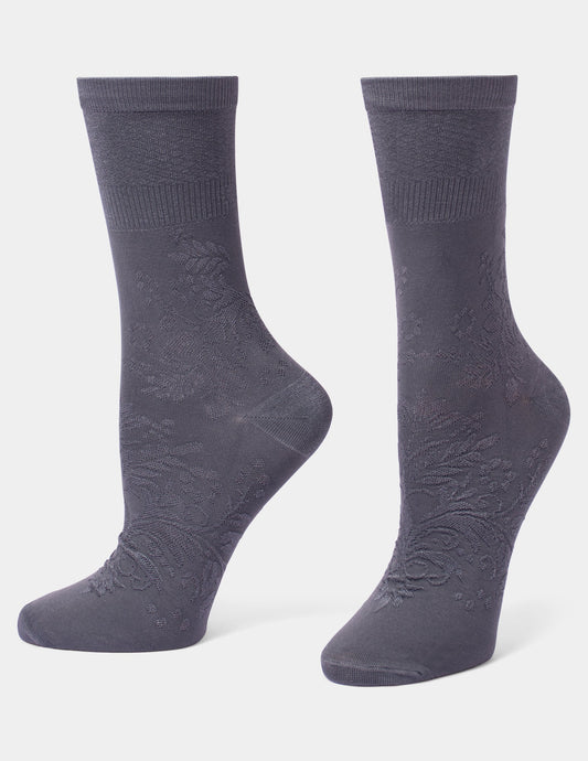 Hue Textured Floral Crew - Castlerock