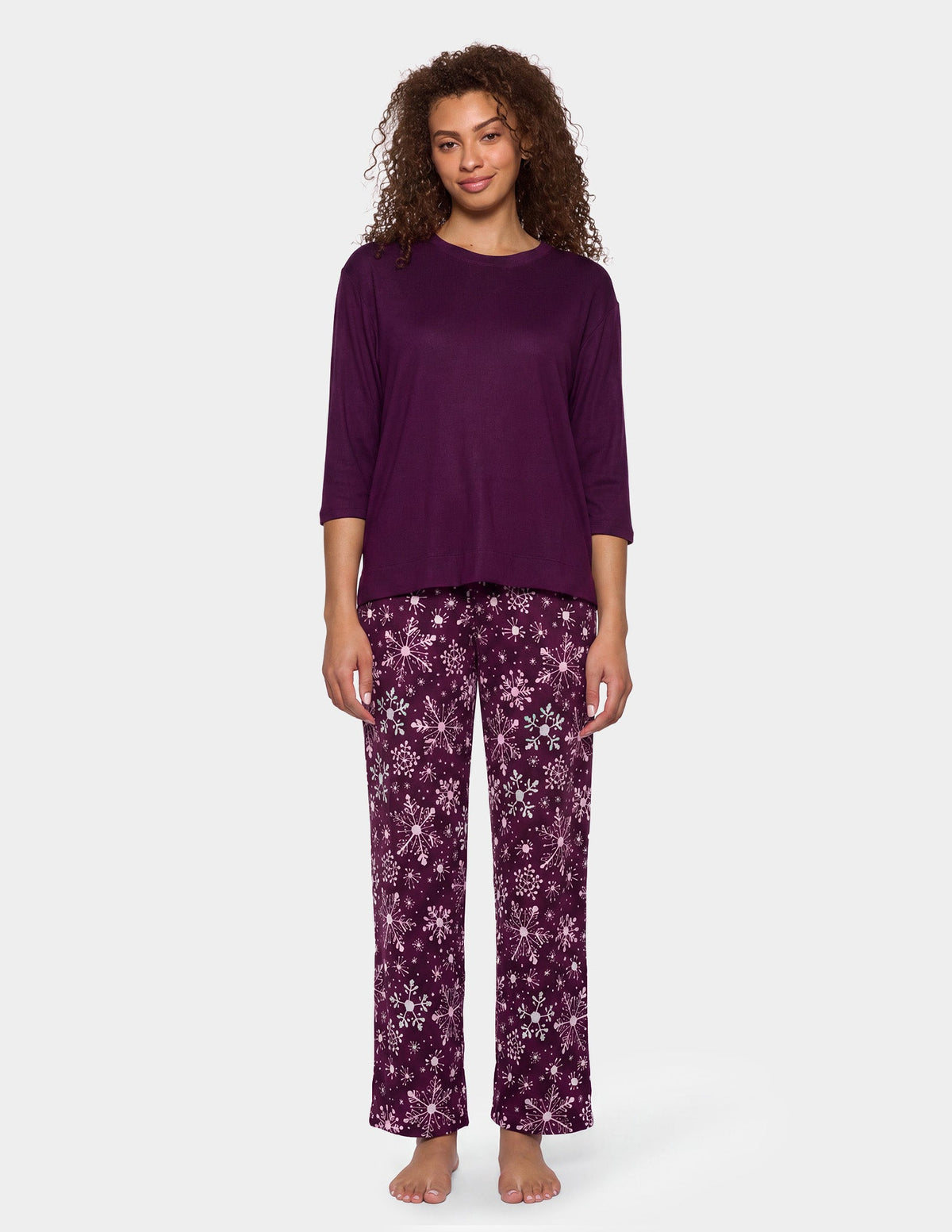 Hue Brushed Loose Knit PJ Set - Eggplant