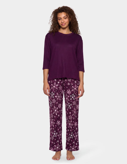 Hue Brushed Loose Knit PJ Set - Eggplant