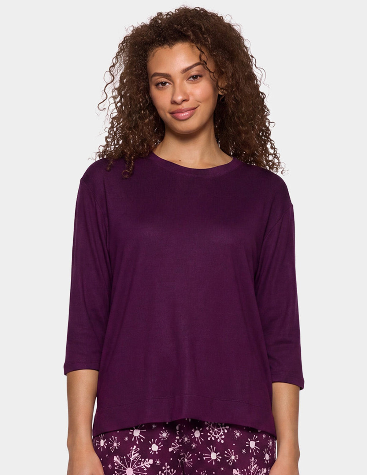 Hue Brushed Loose Knit PJ Set - Eggplant