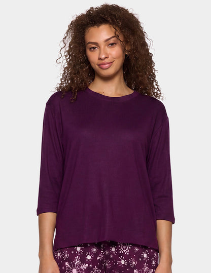 Hue Brushed Loose Knit PJ Set - Eggplant