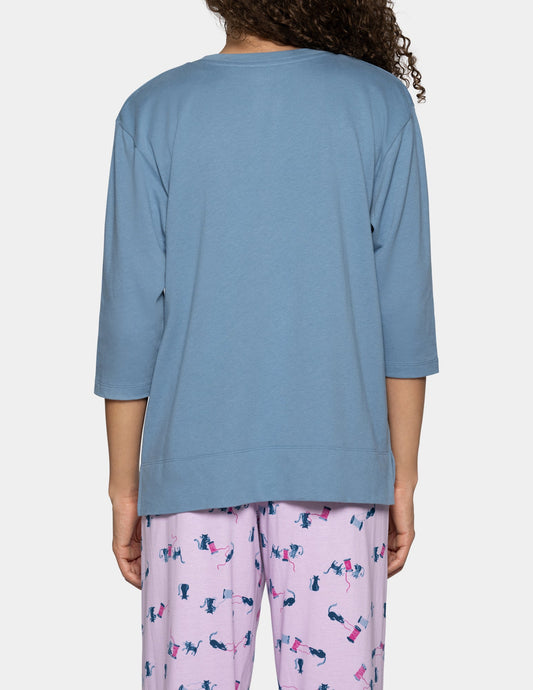 Hue 3/4 Sleeve Cotton Candied Boxy PJ Tee - Blue Heaven