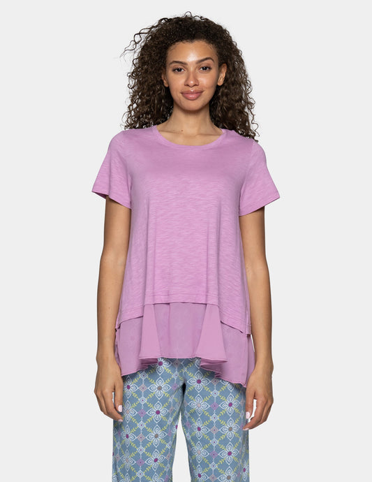 Hue Short Sleeve Georgette Flounce PJ Tee - Smokey Grape