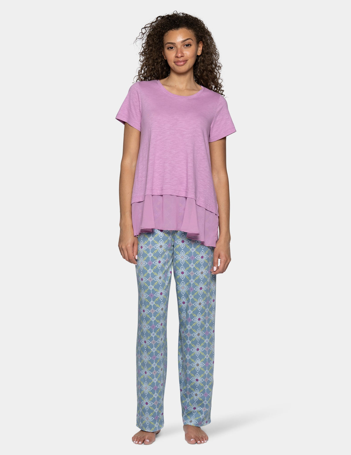 Hue Short Sleeve Georgette Flounce PJ Tee - Smokey Grape