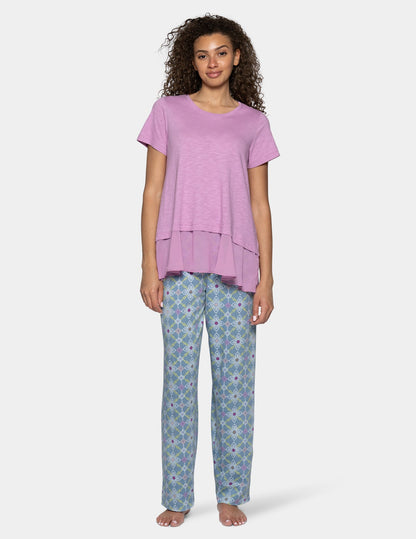 Hue Short Sleeve Georgette Flounce PJ Tee - Smokey Grape