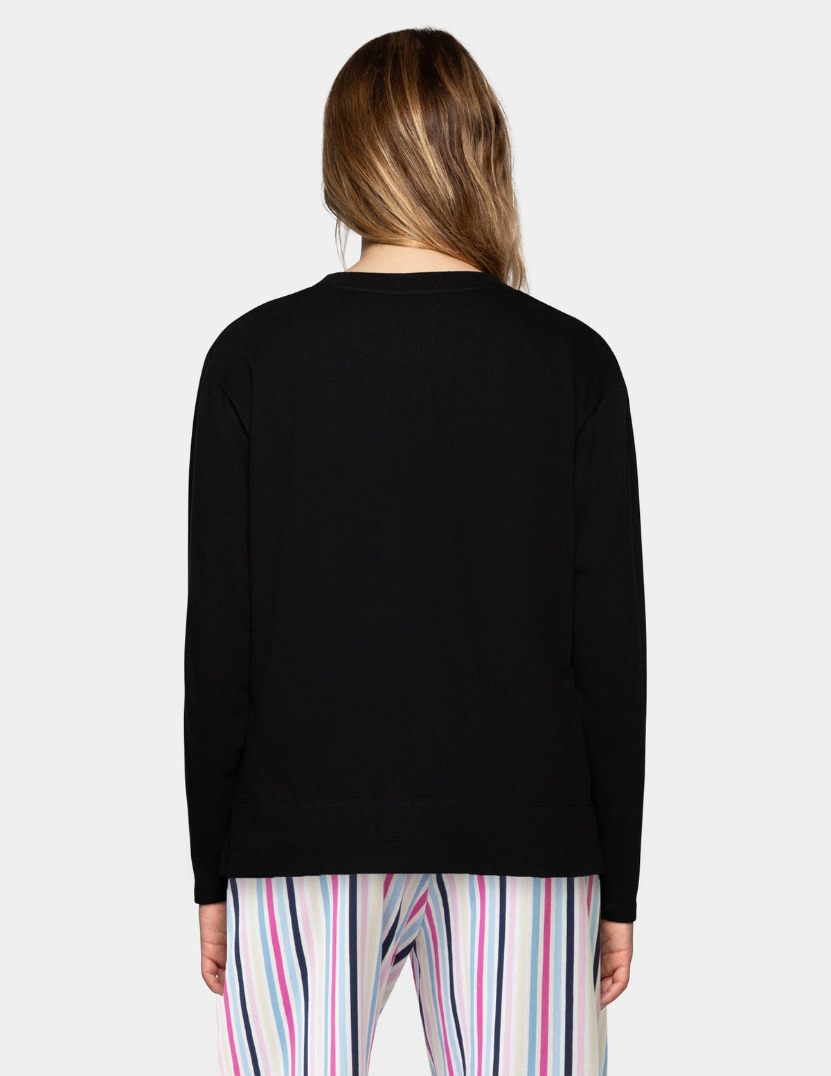 Hue Long Sleeve Cotton Candied Boxy PJ Tee - Black