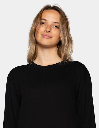 Hue Long Sleeve Cotton Candied Boxy PJ Tee - Black
