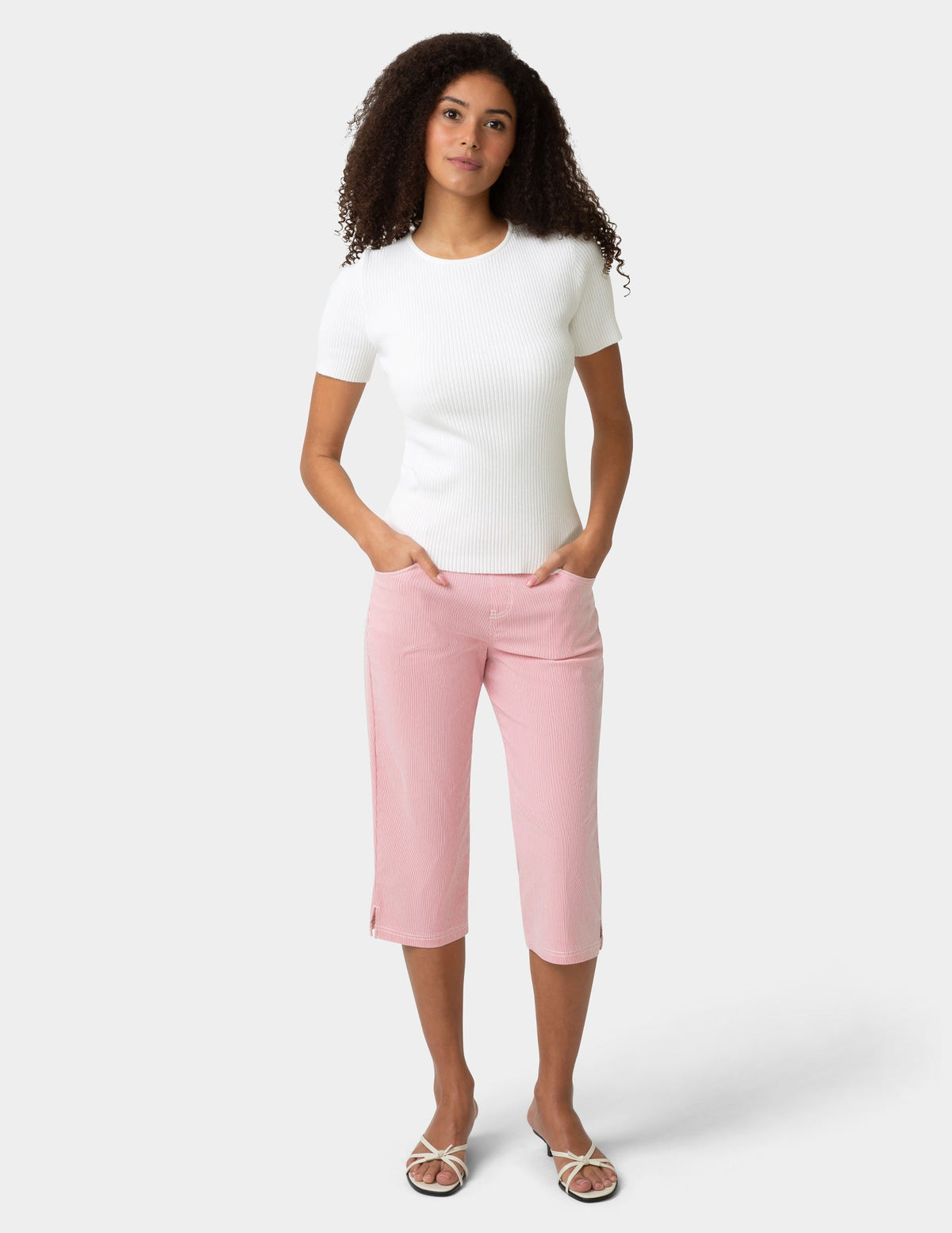 Hue Spring Stripe Pedal Pusher - Slate Rose