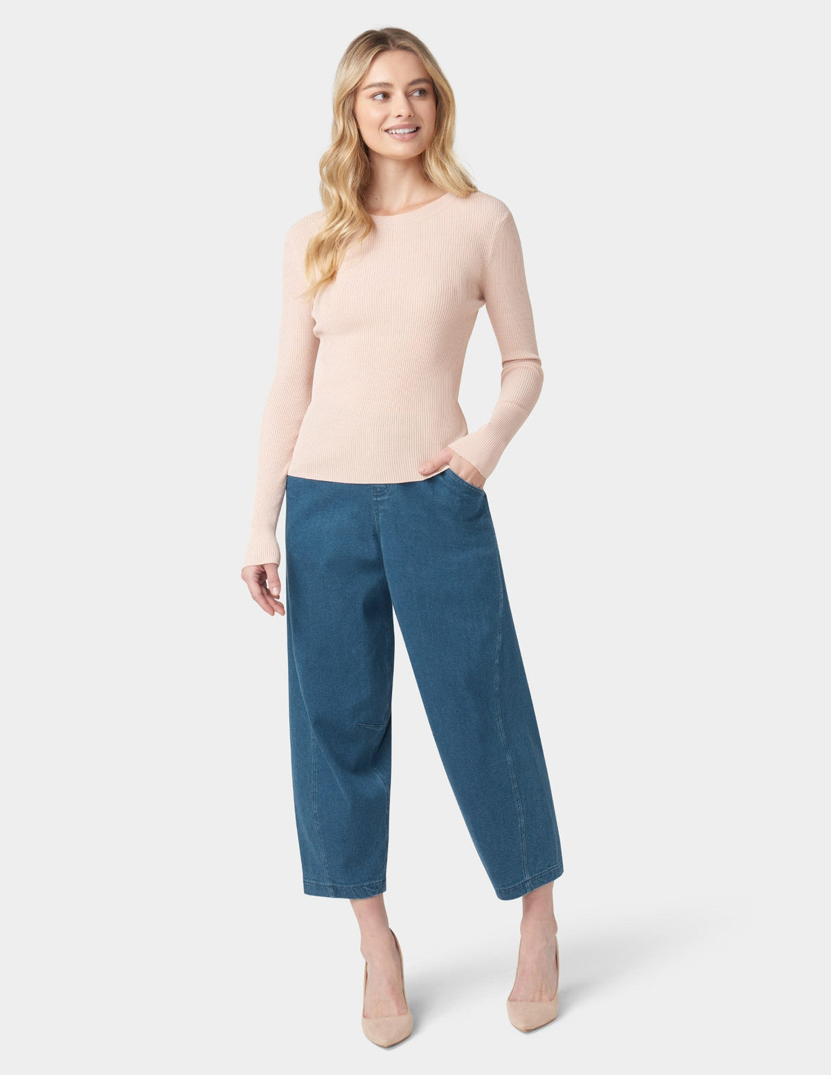 Hue Denim Barrel Leg Skimmer - Medium Wash