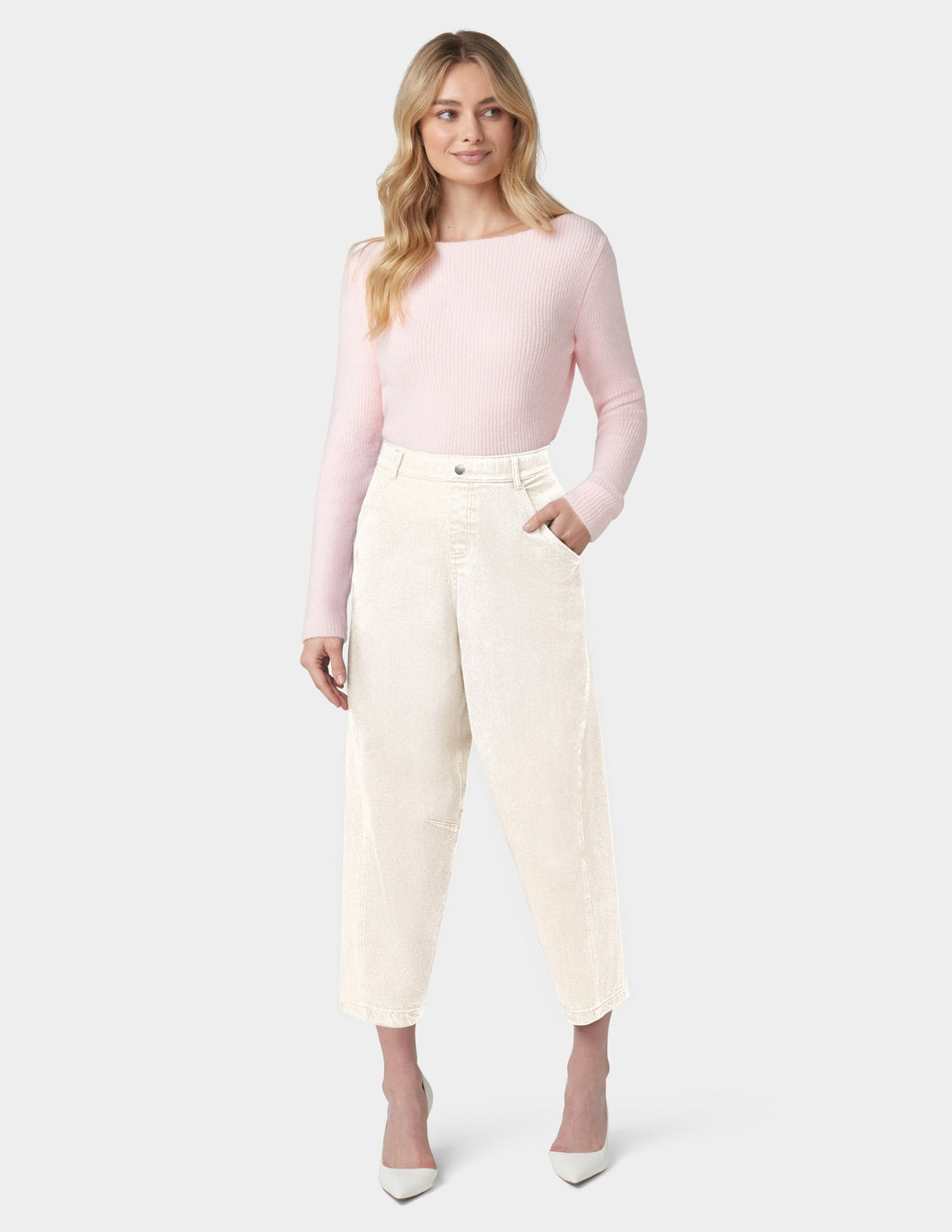 Hue Denim Barrel Leg Skimmer - Off White