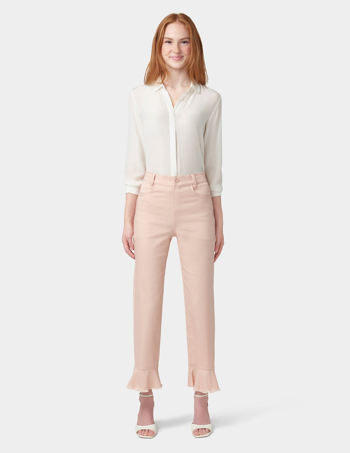 Hue Ruffle Hem Denim Skimmer - Pale Blush