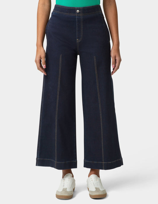 Hue Fine Lines Denim Crop Wide Leg Pant - Black Indigo Wash