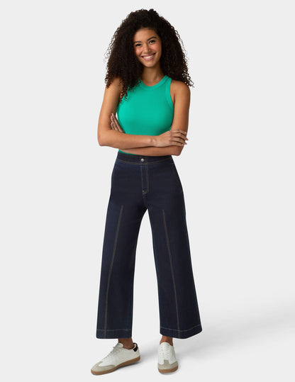 Hue Fine Lines Denim Crop Wide Leg Pant - Black Indigo Wash