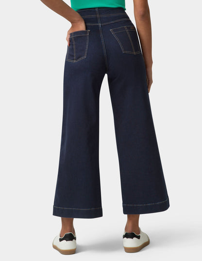Hue Fine Lines Denim Crop Wide Leg Pant - Black Indigo Wash