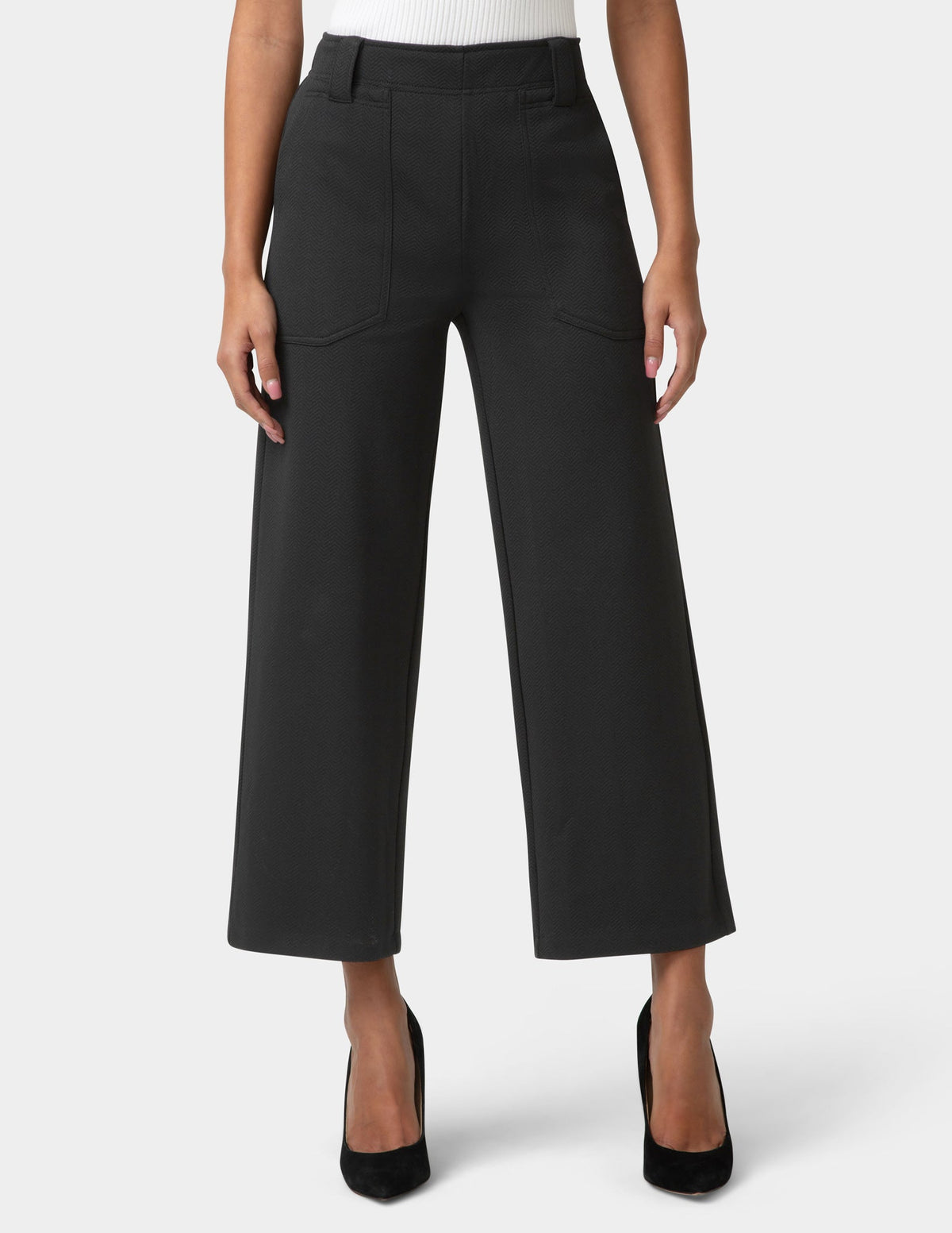 Hue Textured Cropped Wide Leg Pant - Black