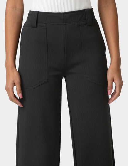 Hue Textured Cropped Wide Leg Pant - Black