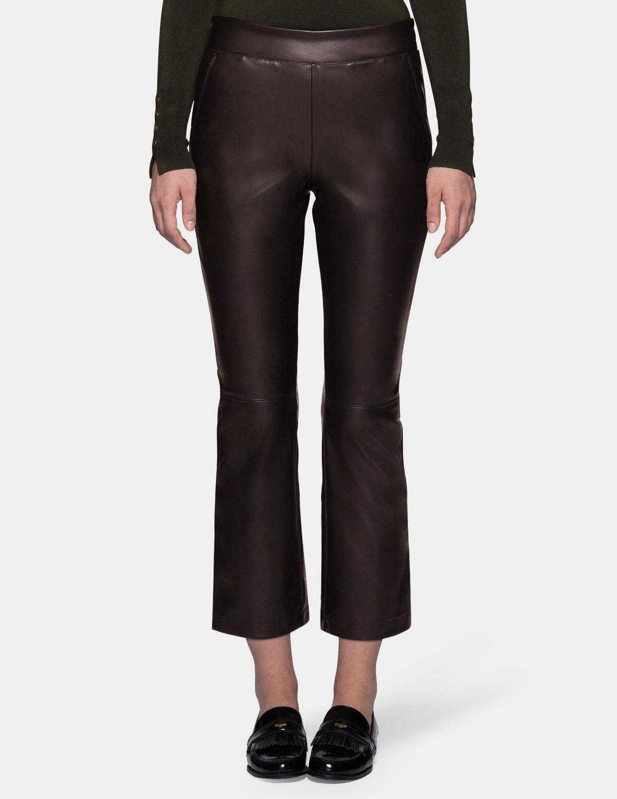 Hue Leatherette Cropped Baby Bootcut Legging - Black Coffee