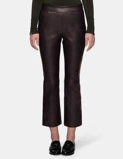 Hue Leatherette Cropped Baby Bootcut Legging - Black Coffee