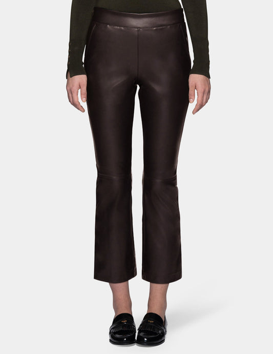 Hue Leatherette Cropped Baby Bootcut Legging - Black Coffee