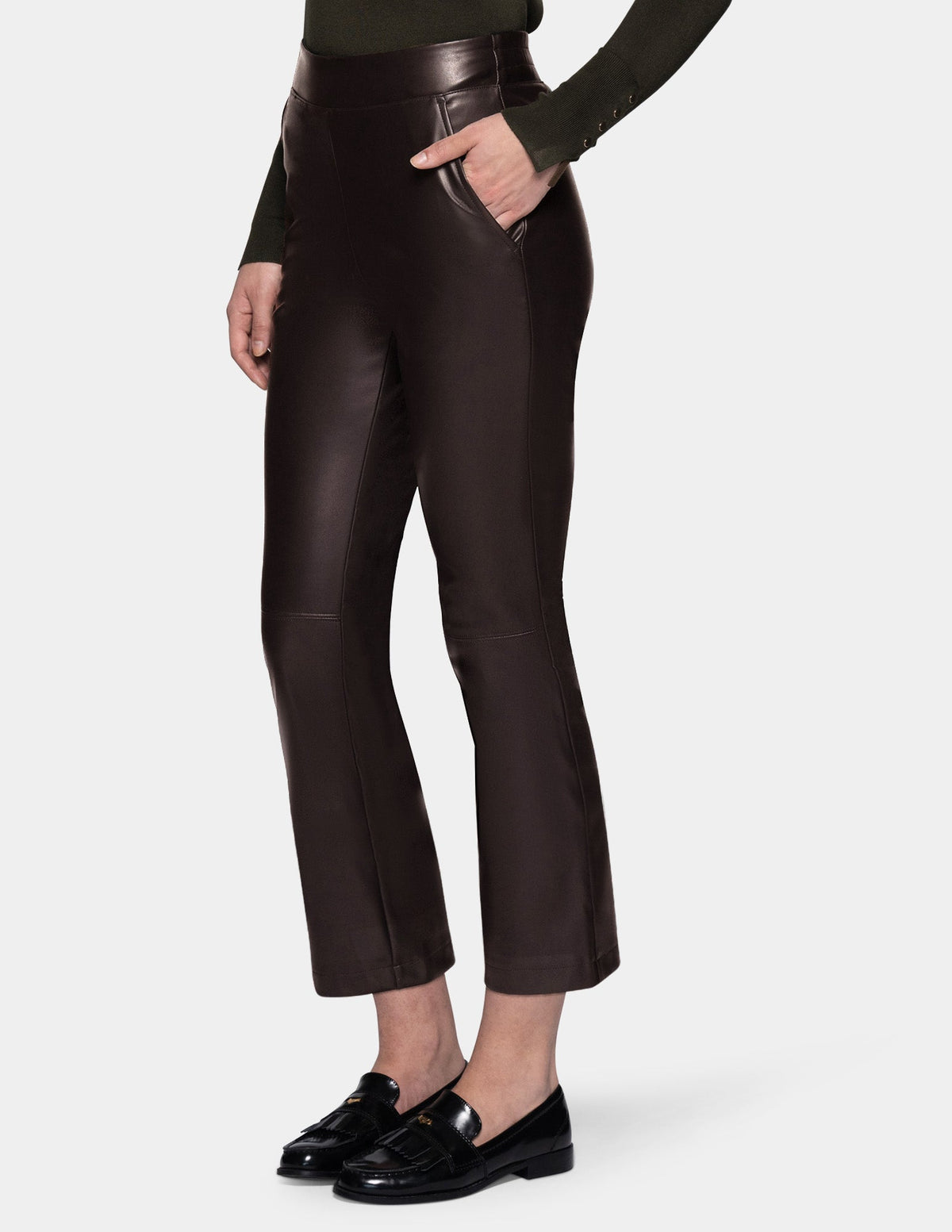 Hue Leatherette Cropped Baby Bootcut Legging - Black Coffee