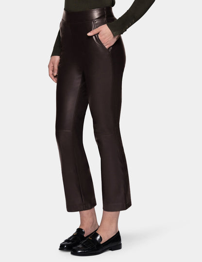 Hue Leatherette Cropped Baby Bootcut Legging - Black Coffee