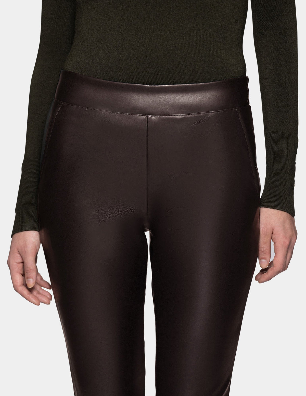 Hue Leatherette Cropped Baby Bootcut Legging - Black Coffee