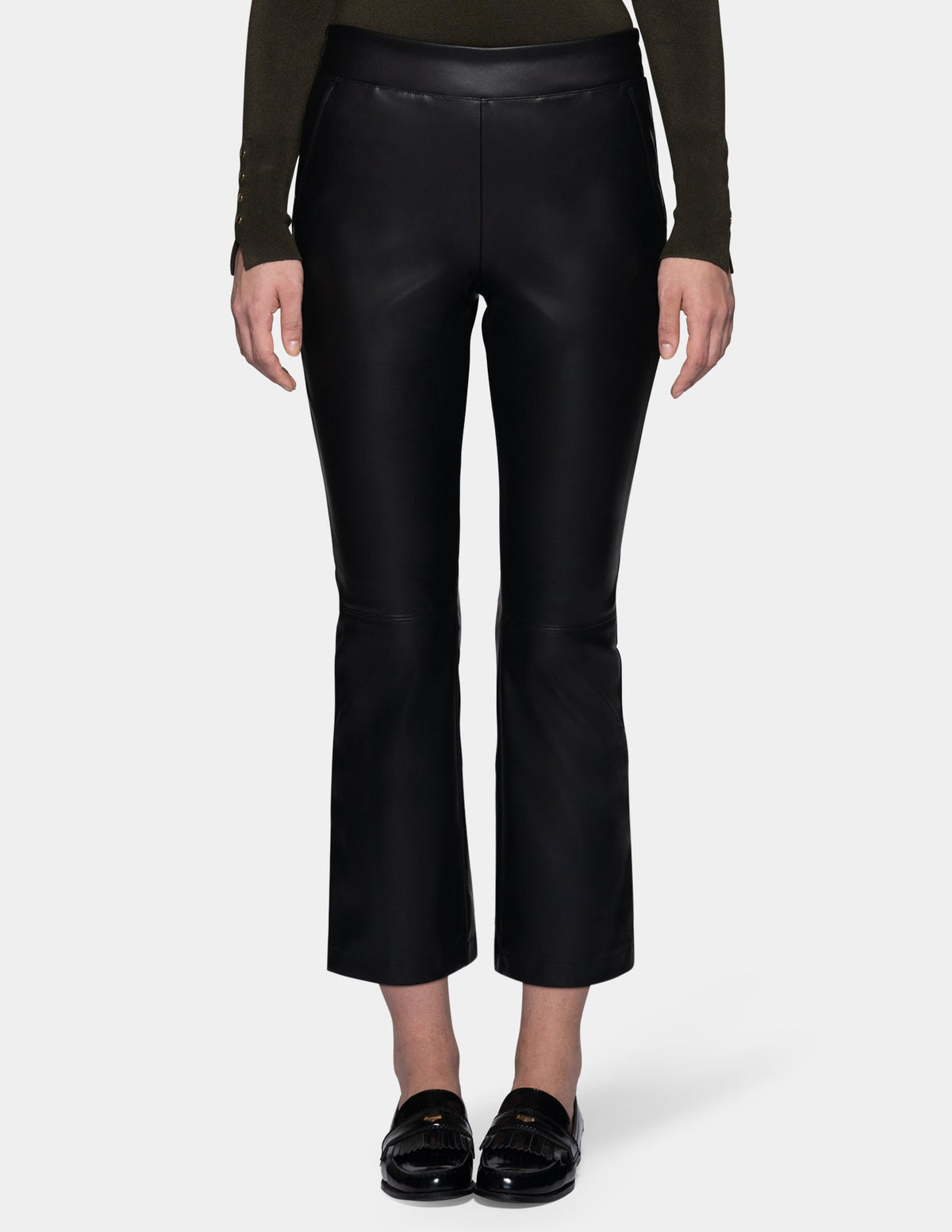 Hue Leatherette Cropped Baby Bootcut Legging - Black
