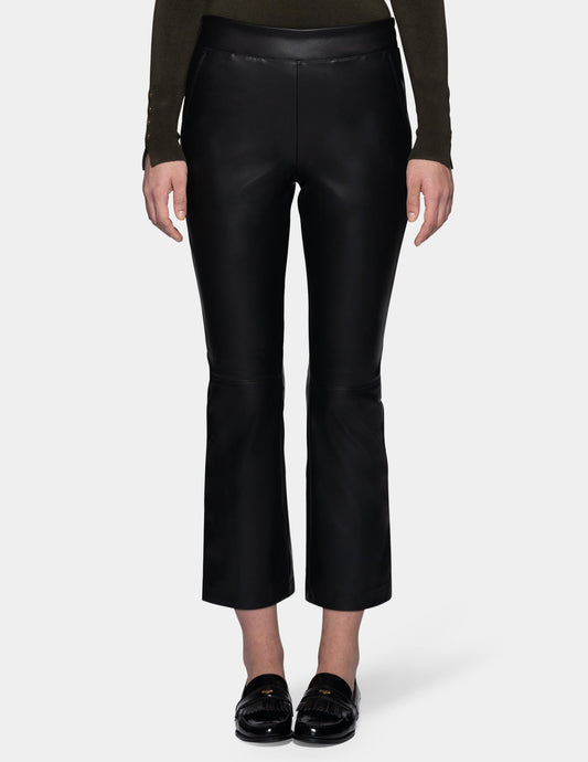 Hue Leatherette Cropped Baby Bootcut Legging - Black