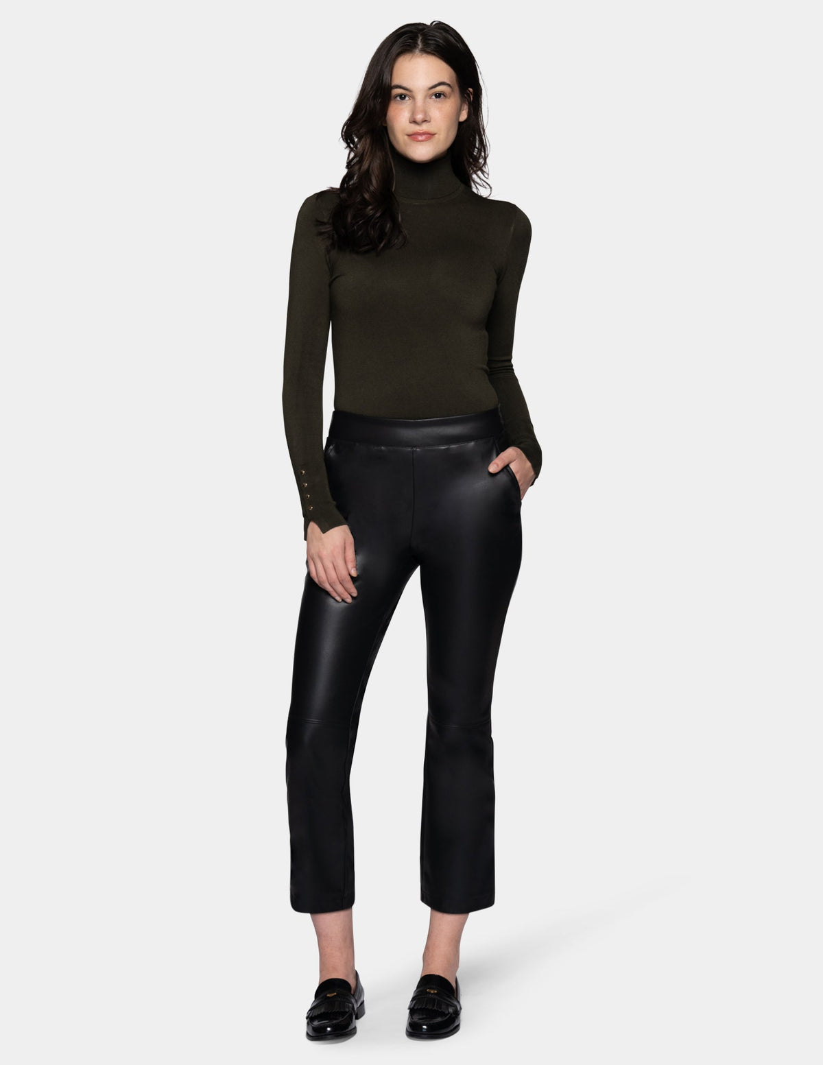 Hue Leatherette Cropped Baby Bootcut Legging - Black