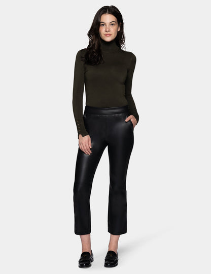 Hue Leatherette Cropped Baby Bootcut Legging - Black