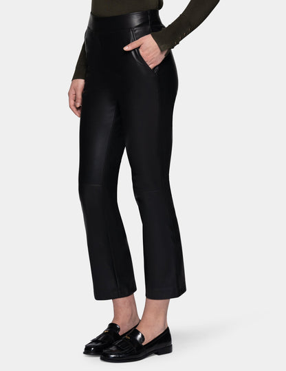 Hue Leatherette Cropped Baby Bootcut Legging - Black