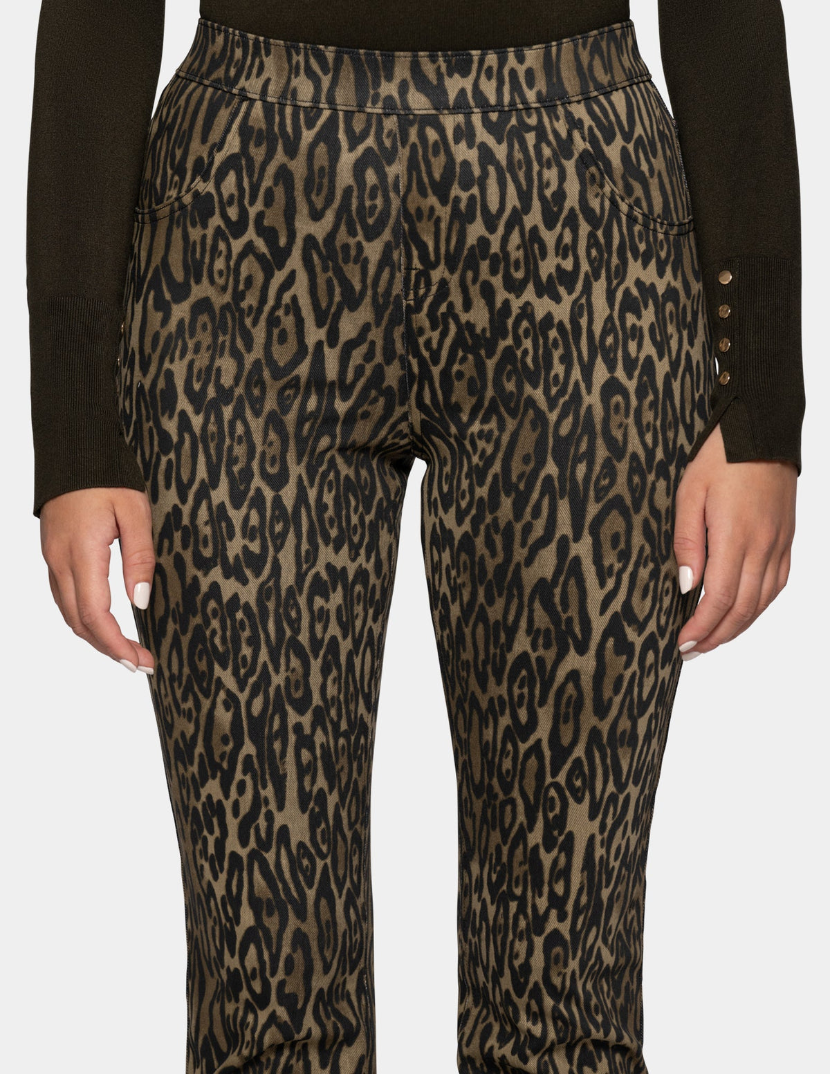 Hue Leopard Denim Baby Bootcut Legging - Olive