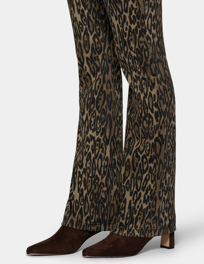 Hue Leopard Denim Baby Bootcut Legging - Olive