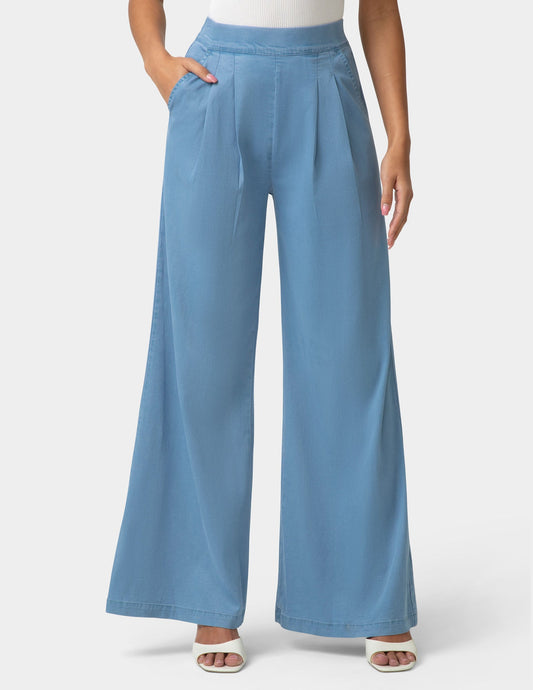 Hue Fluid Denim Palazzo Pant - Chambray Wash