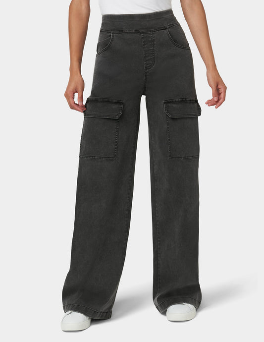 Hue Wide Leg Denim Cargo - Charcoal Wash