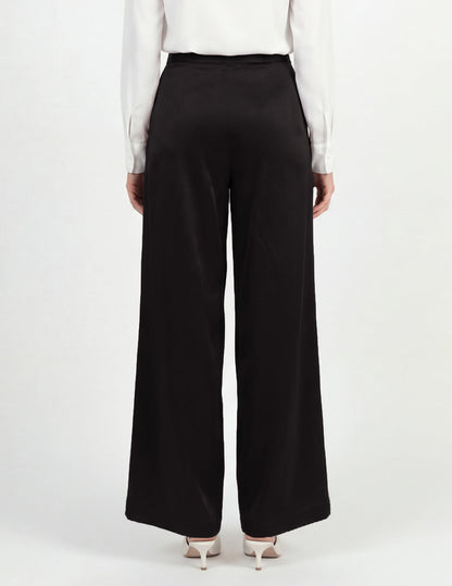 Hue Satin Wide Leg Pant - Black
