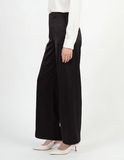 Hue Satin Wide Leg Pant - Black