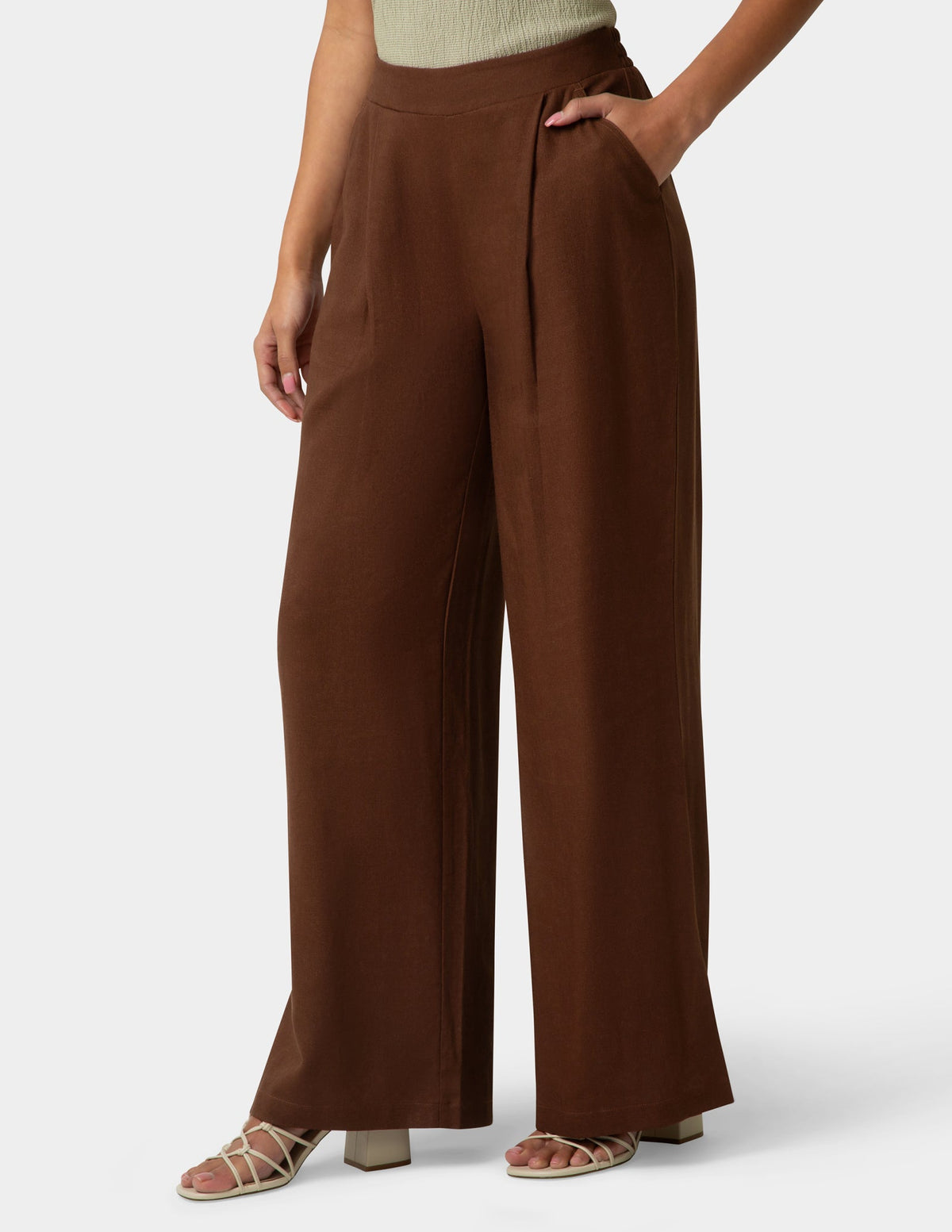 Hue Coastal Linen Palazzo Pant - Shaved Chocolate