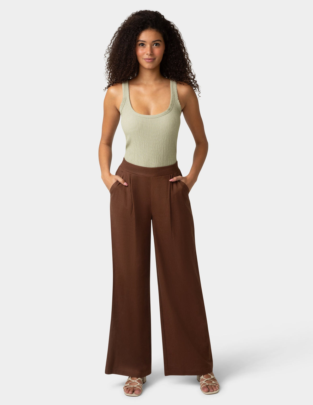 Hue Coastal Linen Palazzo Pant - Shaved Chocolate