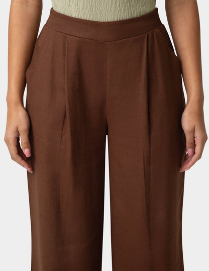 Hue Coastal Linen Palazzo Pant - Shaved Chocolate