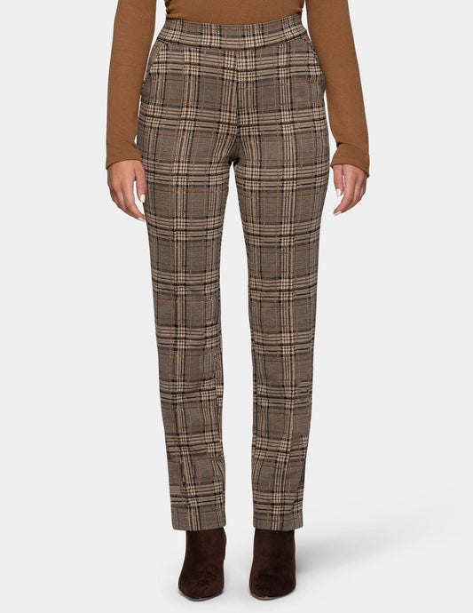 Hue Plaid Pull-On Trouser - Brown