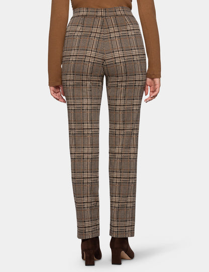 Hue Plaid Pull-On Trouser - Brown
