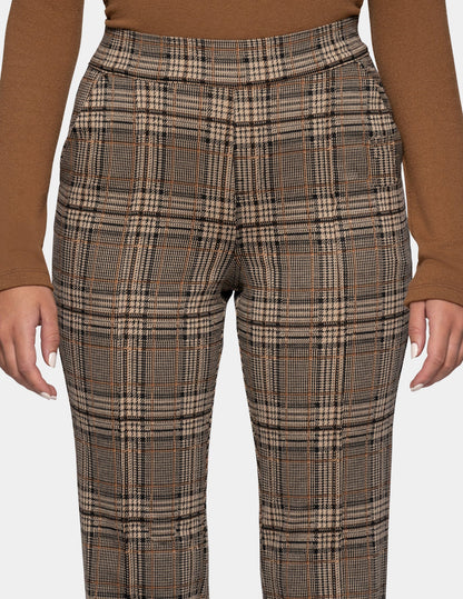 Hue Plaid Pull-On Trouser - Brown