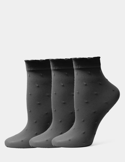 Hue Sheer Pindot Anklet 3 Pair Pack - Black