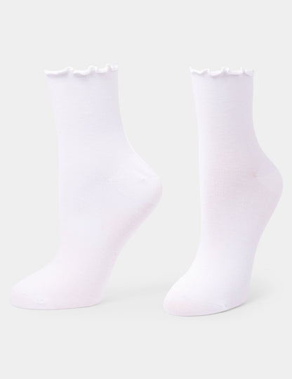 Hue Ruffle Edge Ankle Sock - White